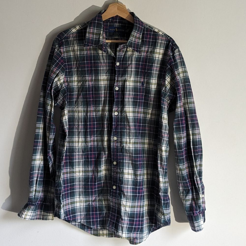 Ralph Lauren Blue Label Plaid Classic Fit Long Sleeve Button Down Shirt Men's L